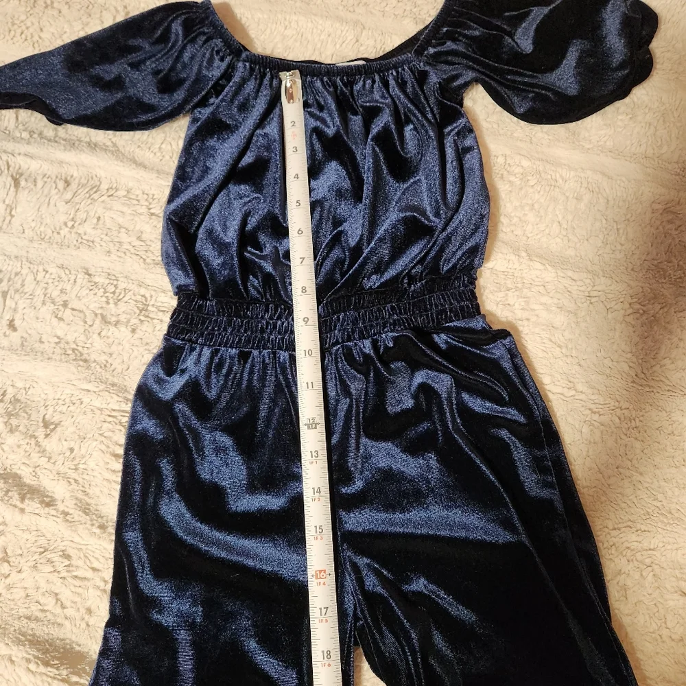 Old Navy Little Girls Sz XS/5 Romper Jumpsuit Navy Blue Velvet Velour Wide Leg